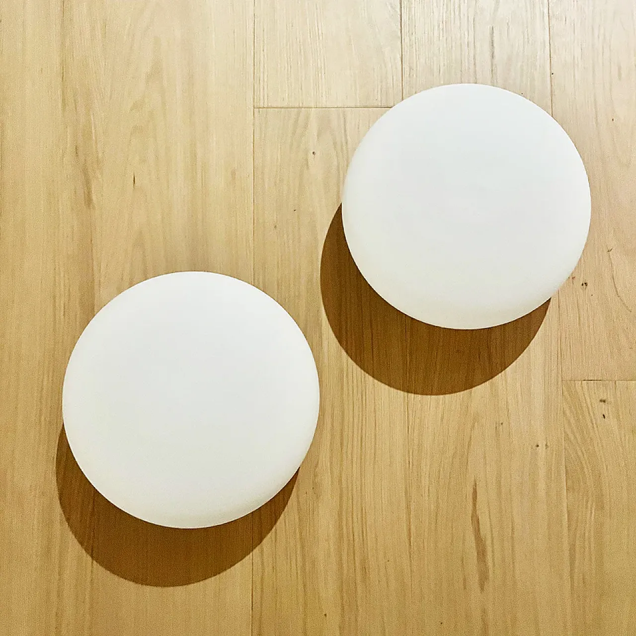 Pair of frosted glass cups for Lelli pendant lamps, 20th century 2
