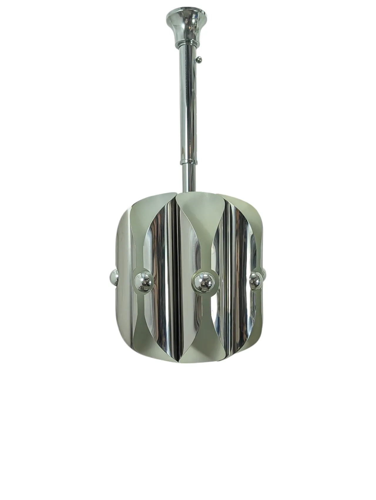 Chromed steel pendant lamp with 8 lights, 1970s 1