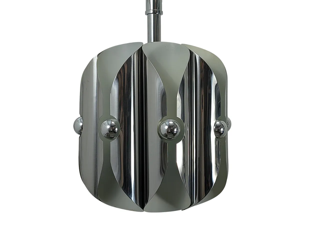 Chromed steel pendant lamp with 8 lights, 1970s 2