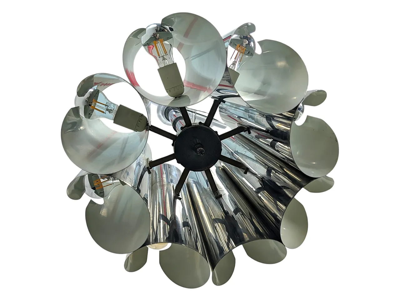 Chromed steel pendant lamp with 8 lights, 1970s 4