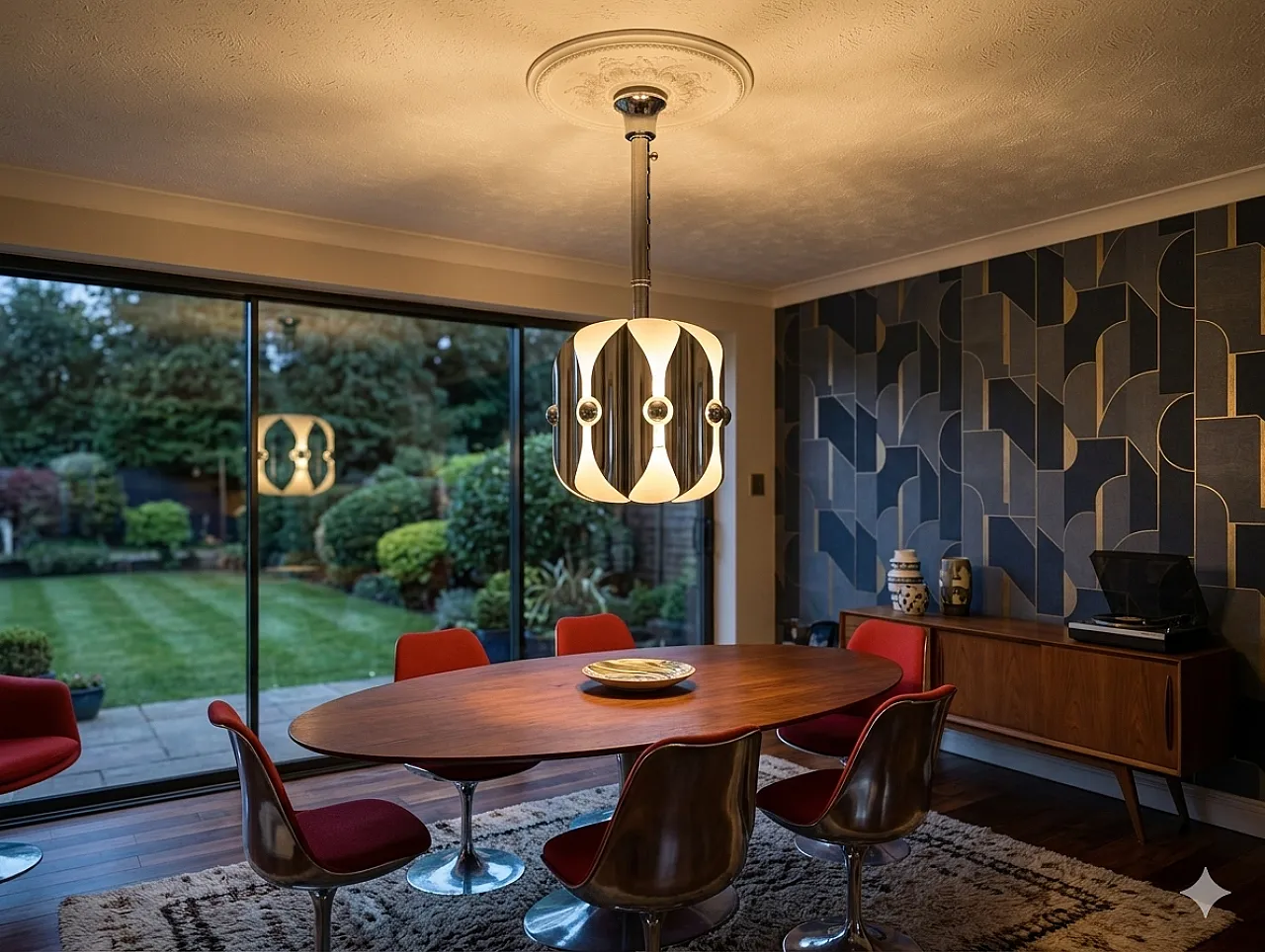 Chromed steel pendant lamp with 8 lights, 1970s 7