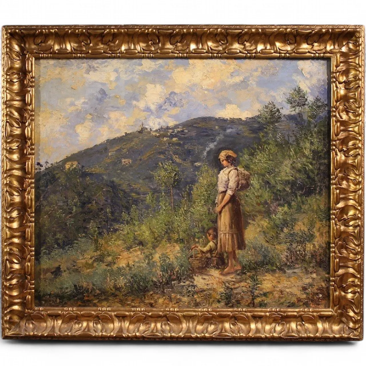 Multedo Oldoino, landscape painting with figure signed and dated 1914 16