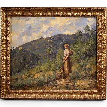 Multedo Oldoino, landscape painting with figure signed and dated 1914