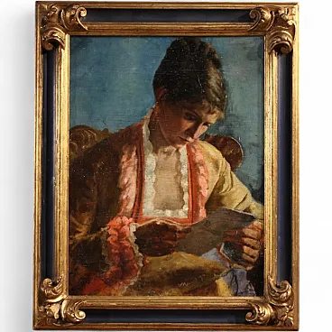 French painting portrait of woman with letter dated 1979