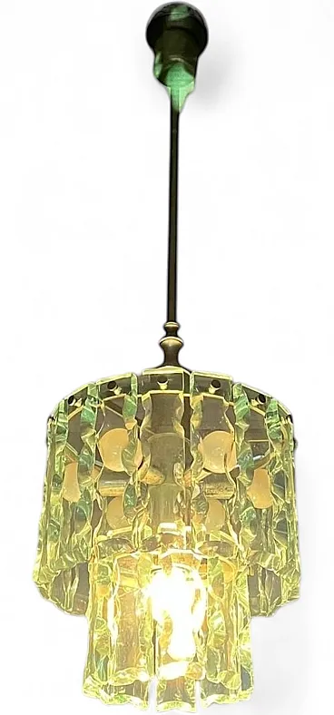 Lampadario in vetro molato e scalpellato stile Fontana Arte, anni '70