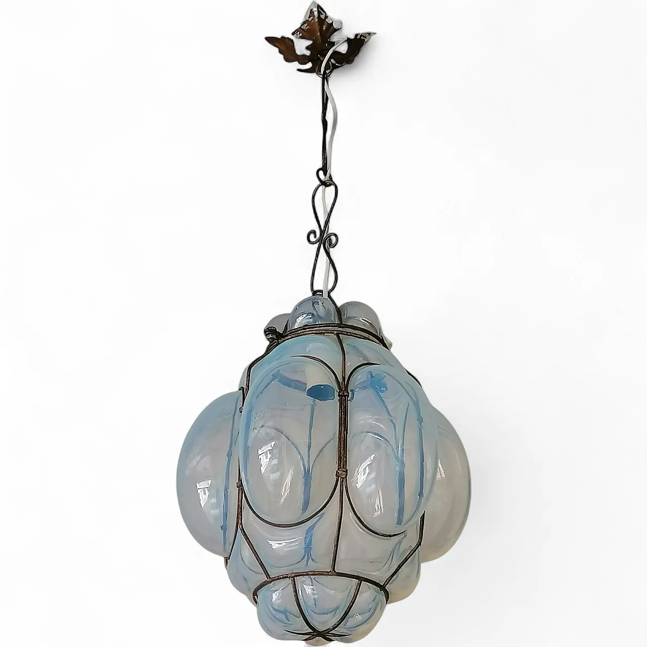 Lampadario Lanterna Veneziana in Vetro di Murano Soffiato e Ingabbiato 6