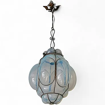 Lampadario Lanterna Veneziana in Vetro di Murano Soffiato e Ingabbiato