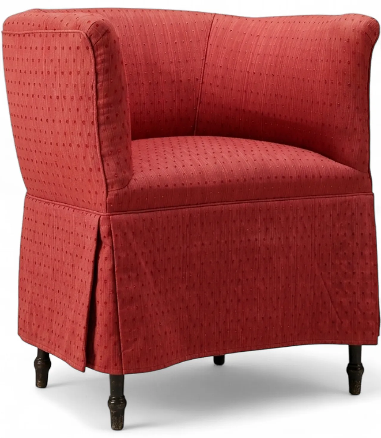 Poltrona con schienale a botte rossa, anni '50 8