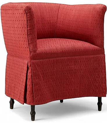 Poltrona con schienale a botte rossa, anni '50