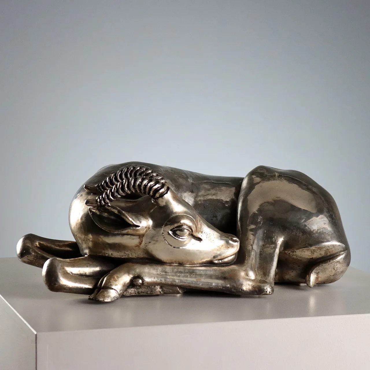 925 silver plated antelope sculpture F.lli Raddi Florence,20th century 1