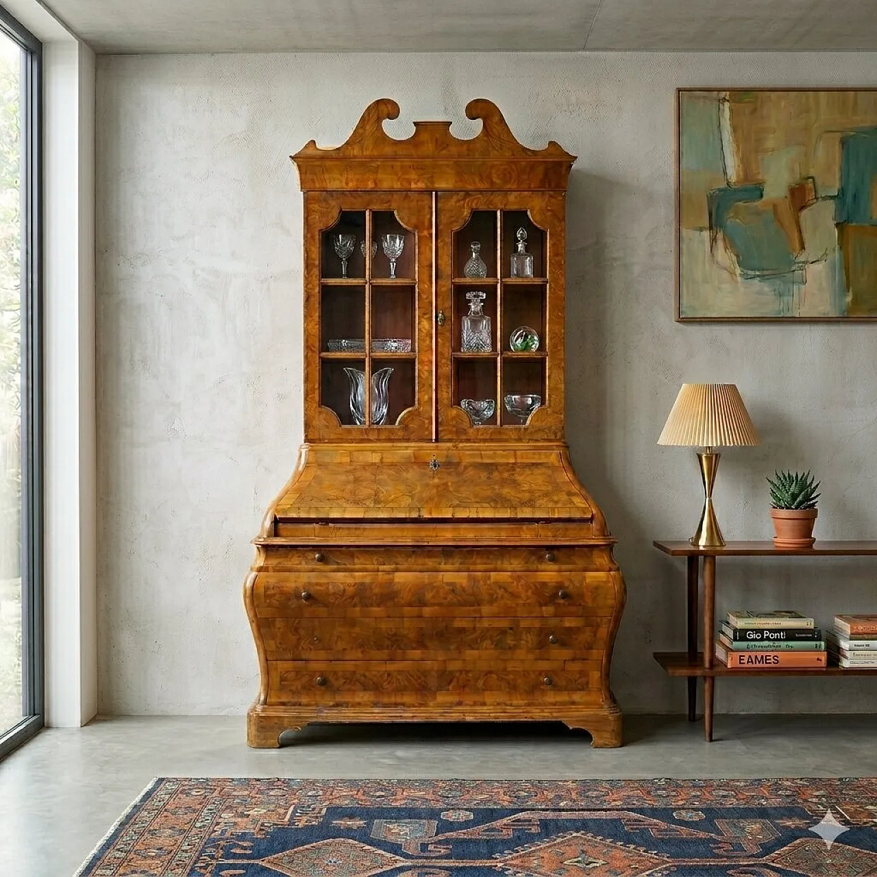 Trumeau in walnut and walnut burl, 20th century 2