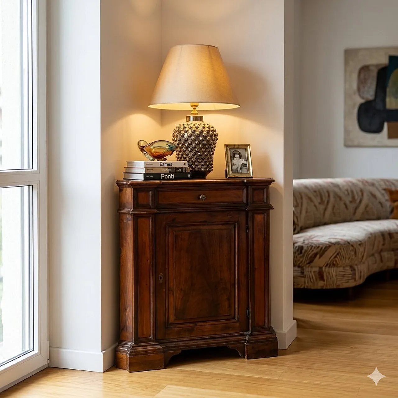 Baroque style corner unit in walnut, 20th century 2