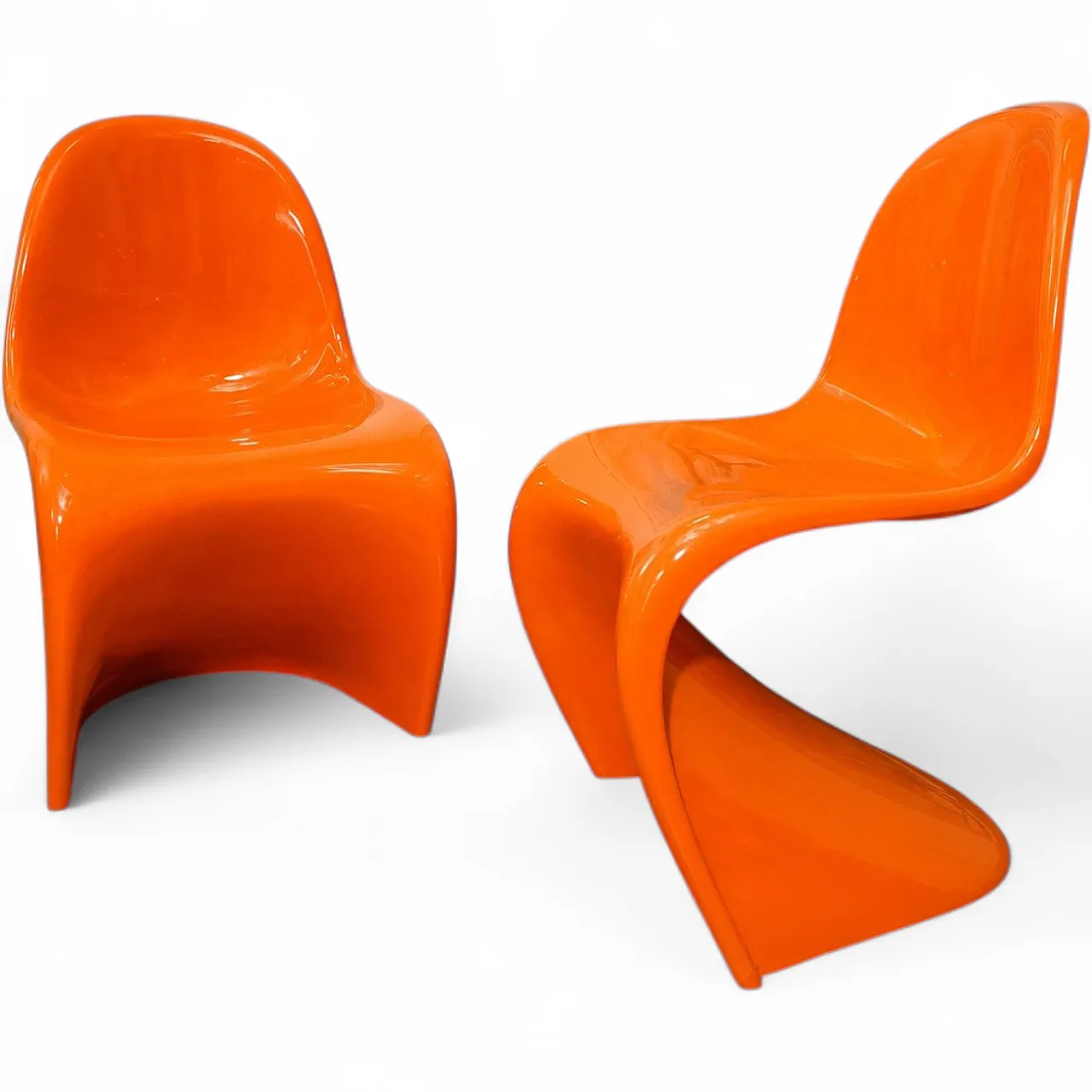Pair of Verner Panton Chairs by Vitra in Glossy Orange Resin, 90s 24
