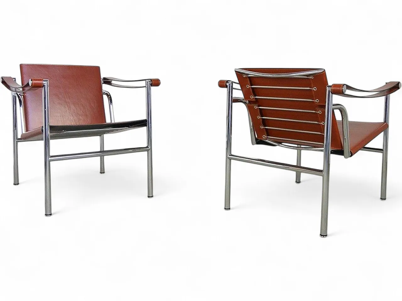 ALIVAR MVSEVM pair of LC1 armchairs in Cognac leather 29