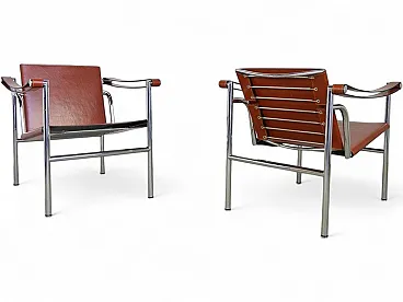 ALIVAR MVSEVM pair of LC1 armchairs in Cognac leather