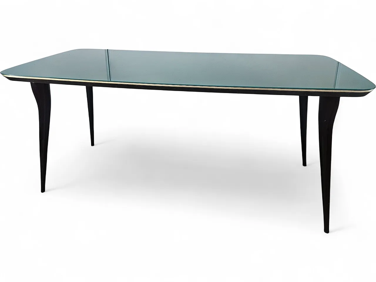 Tavolo da pranzo Mid Century in mogano con piano in vetro verdeacqua 19