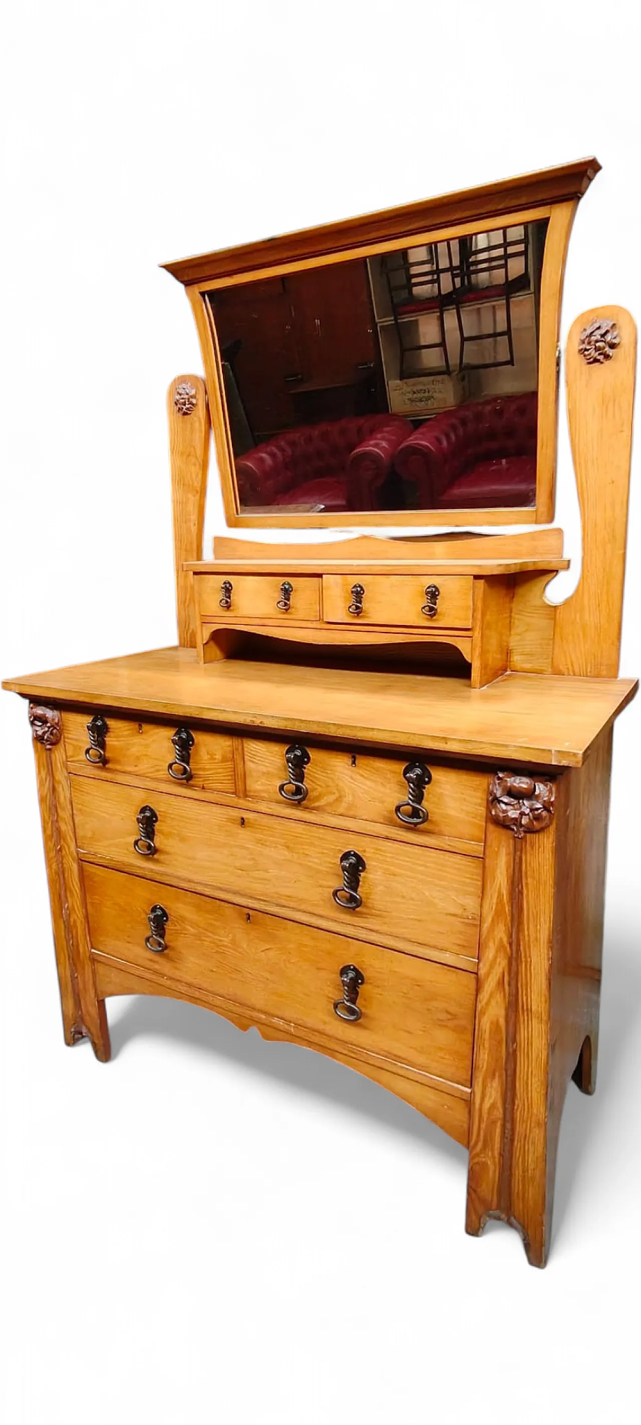 Chest of drawers with mirror and in ash wood from the early 1900s 4