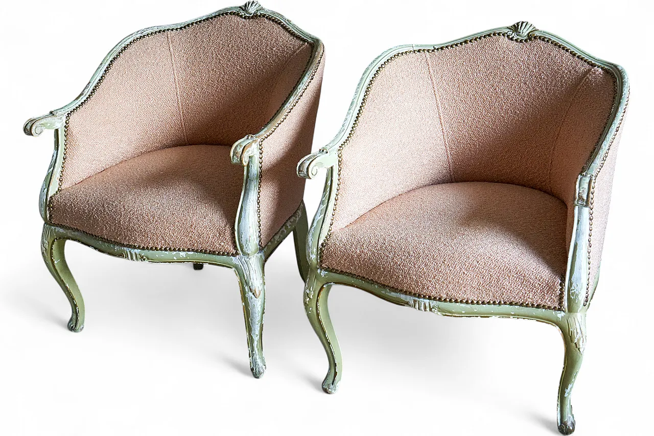 Pair of Louis XV style bedroom armchairs, 50s 16