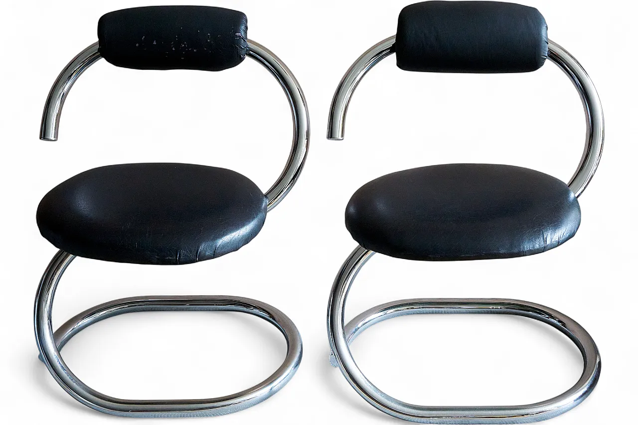 Pair of Cobra steel and eco-leather chairs, 1970s 18