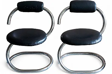 Pair of Cobra steel and eco-leather chairs, 1970s