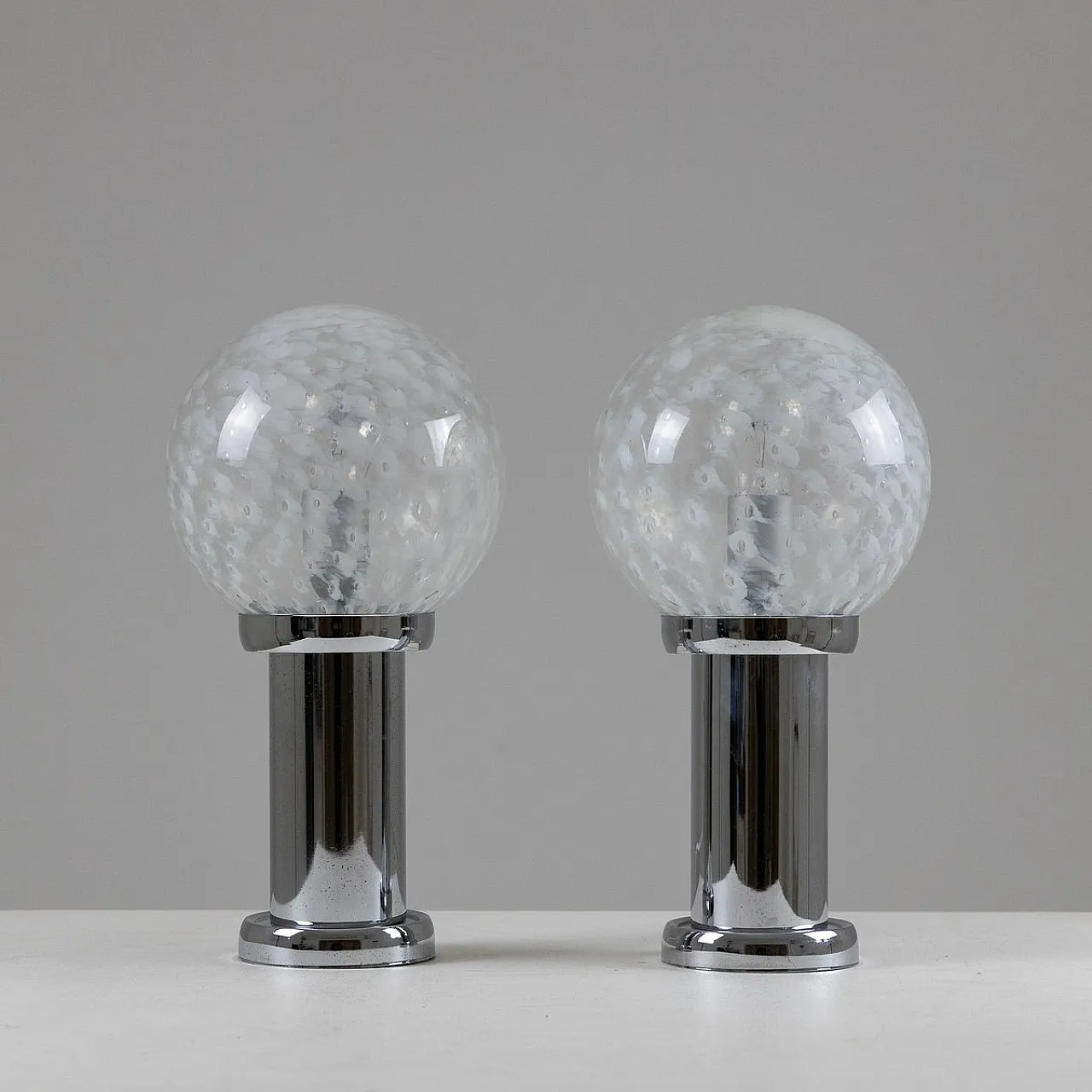Pair of chromed metal and glass table lamps, 1960s 1