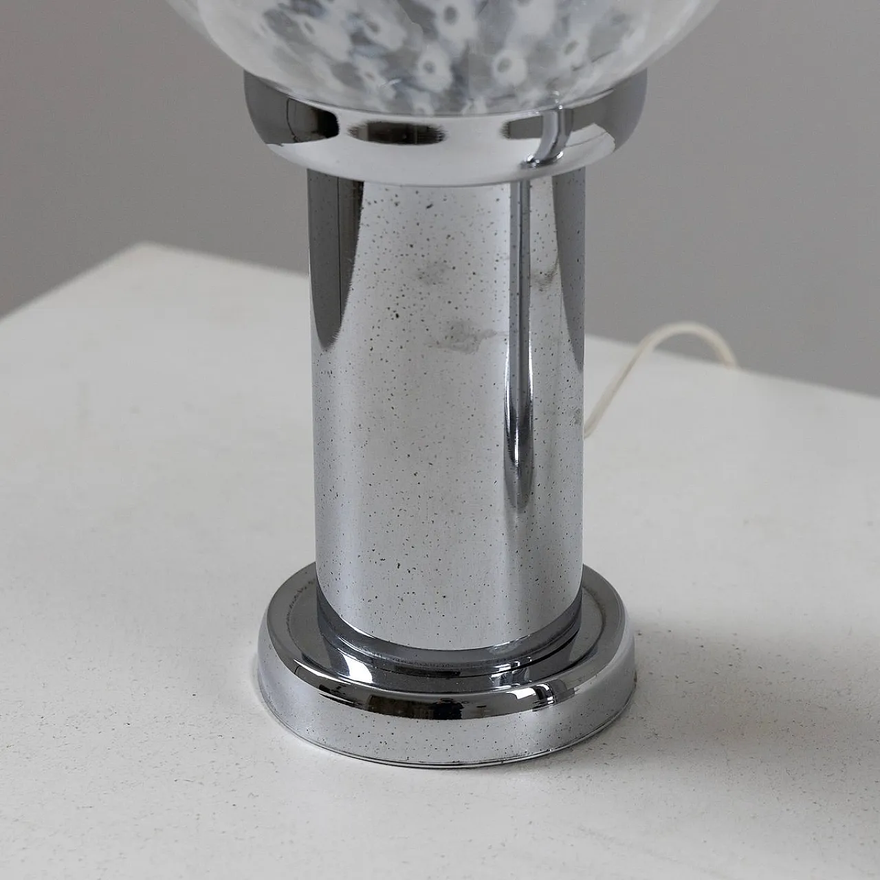 Pair of chromed metal and glass table lamps, 1960s 3