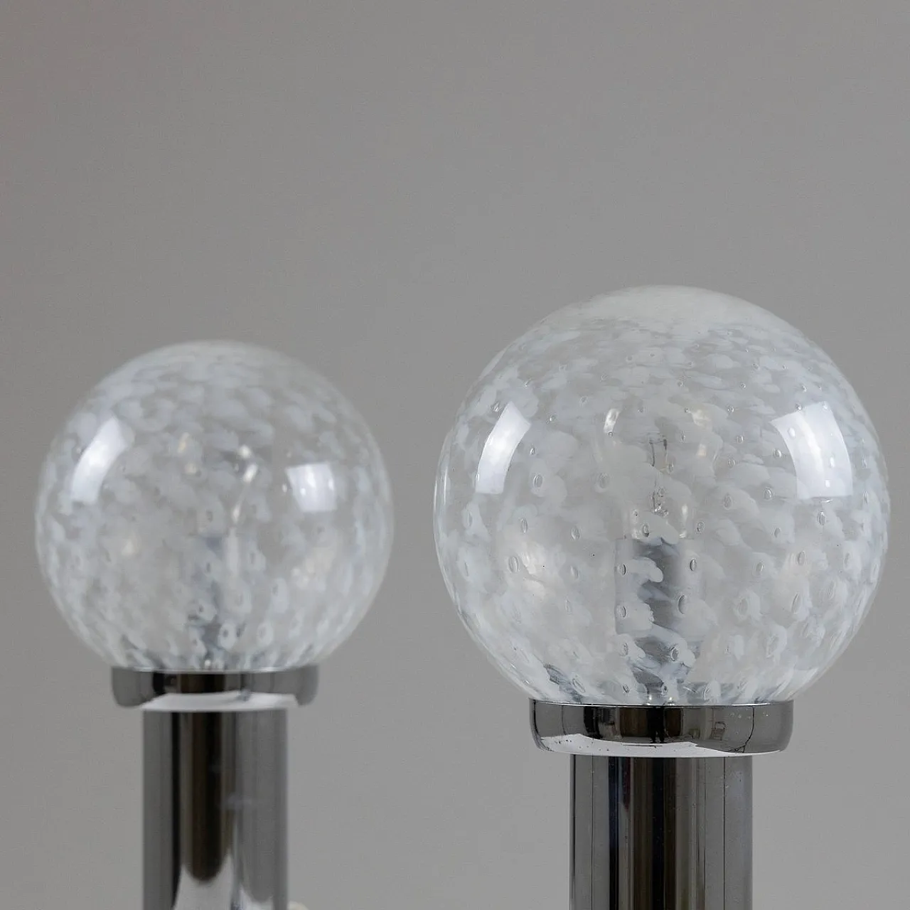 Pair of chromed metal and glass table lamps, 1960s 7