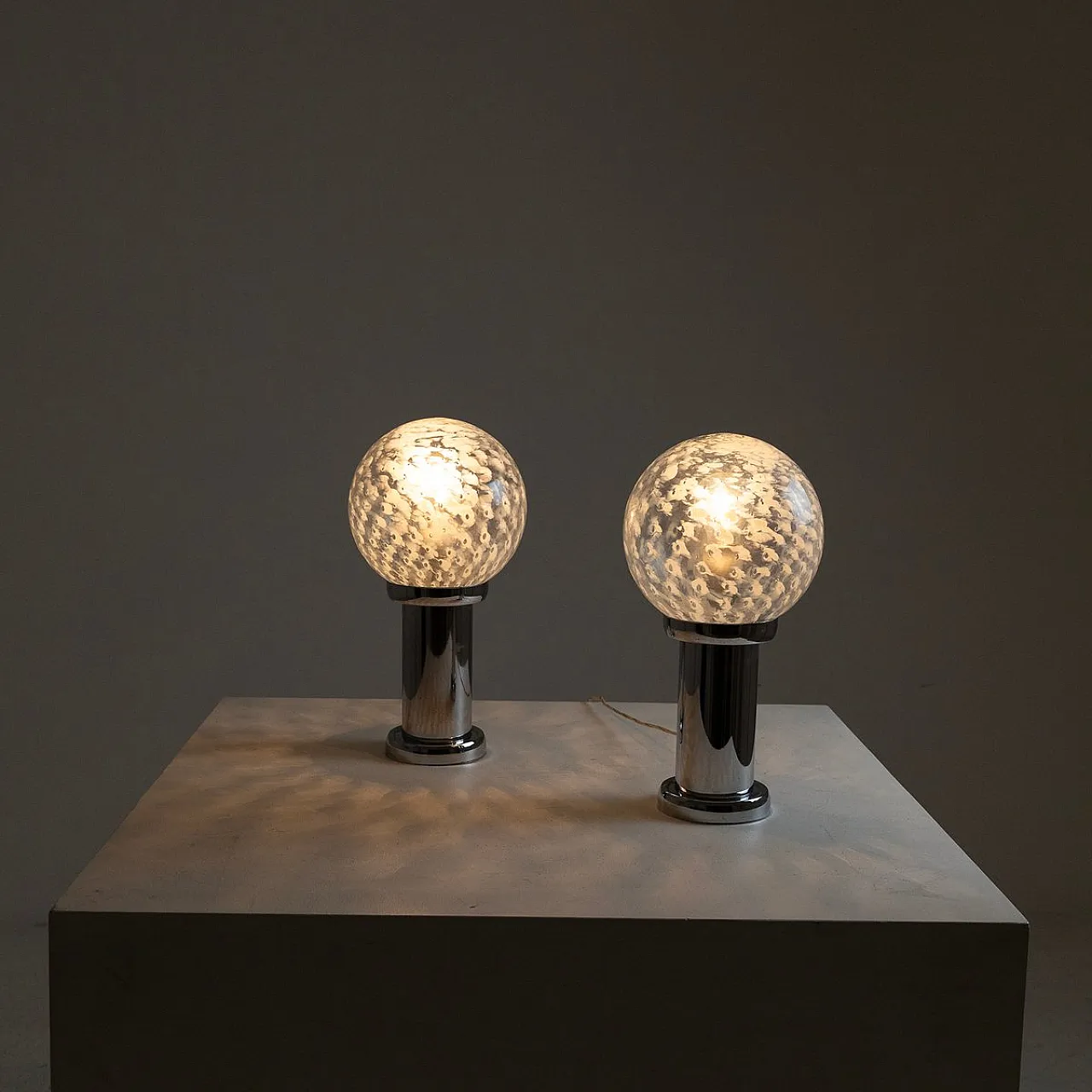 Pair of chromed metal and glass table lamps, 1960s 12