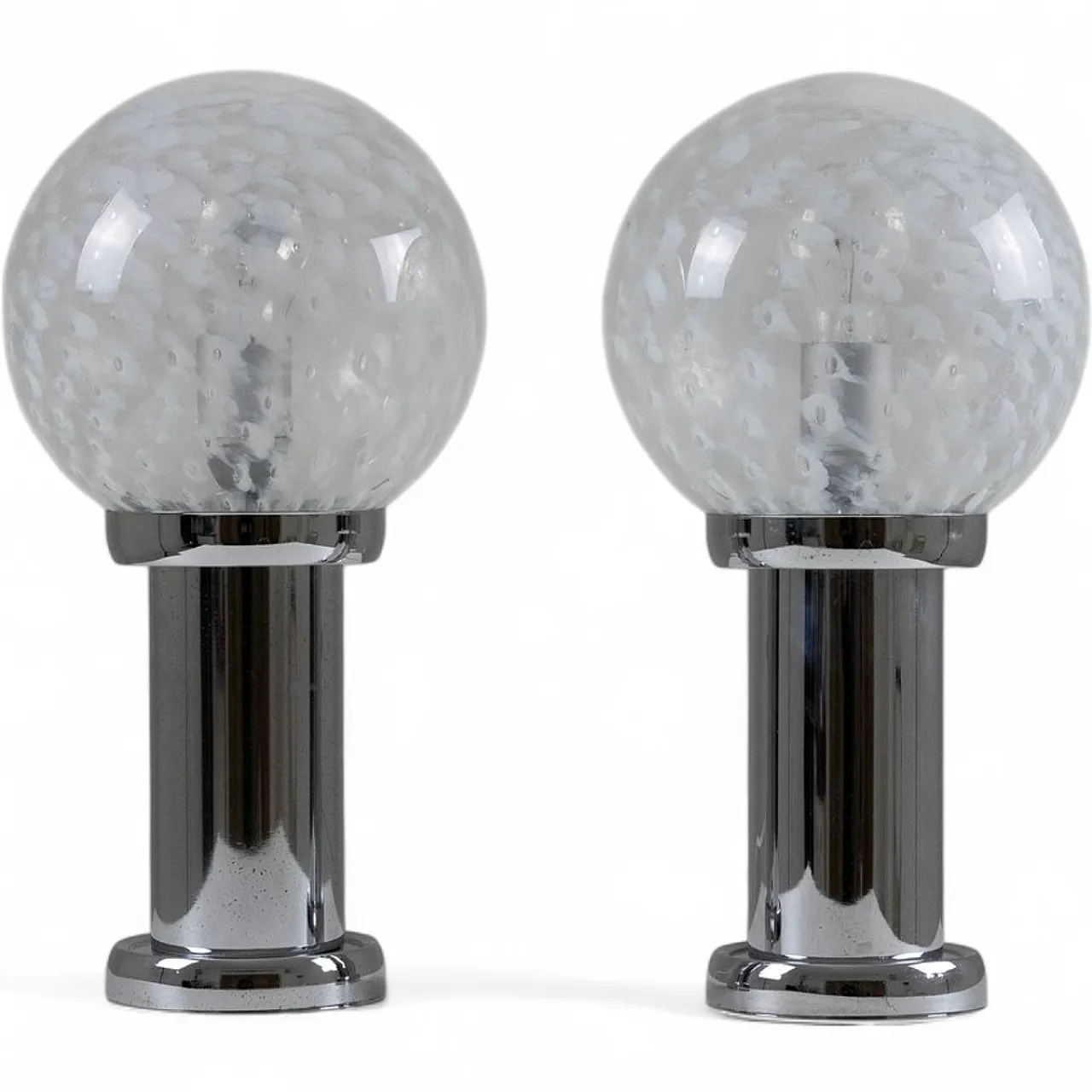 Pair of chromed metal and glass table lamps, 1960s 13