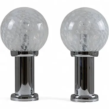 Pair of chromed metal and glass table lamps, 1960s