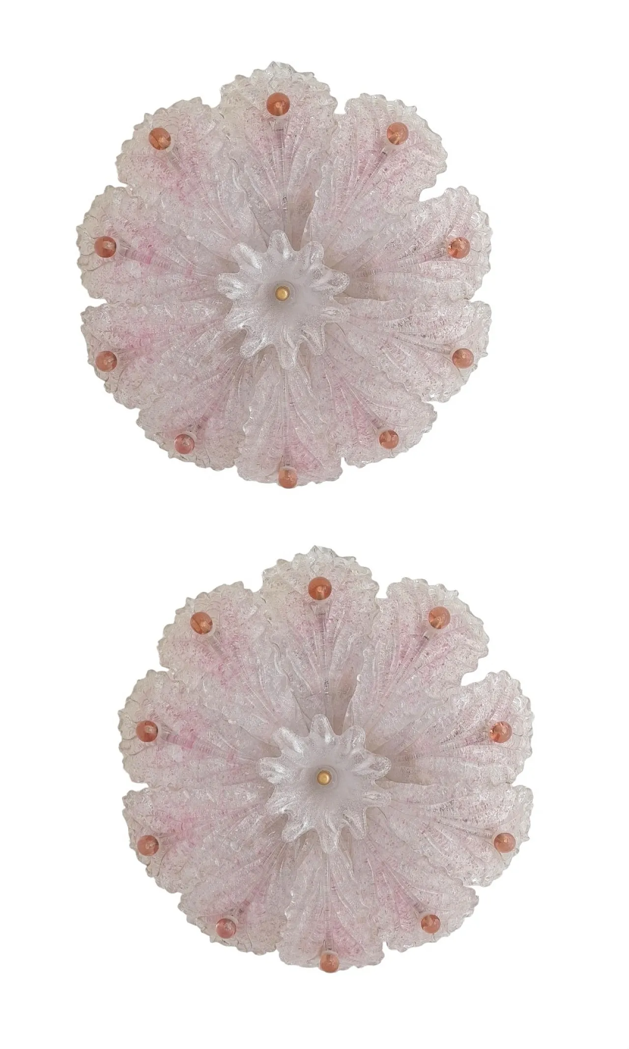 Pair of pink Murano glass ceiling lights by Sylcom, 1990s 1