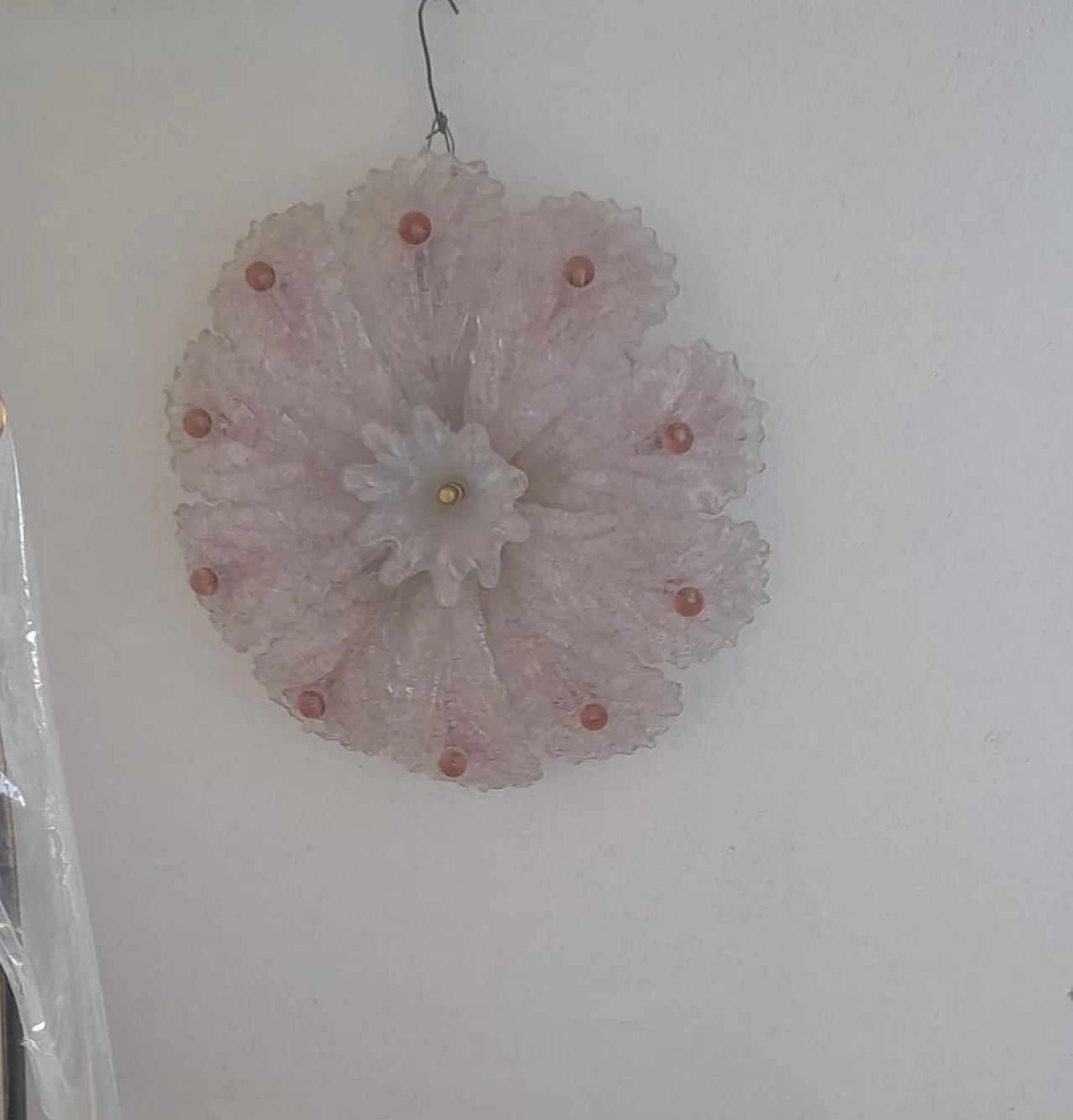 Pair of pink Murano glass ceiling lights by Sylcom, 1990s 3