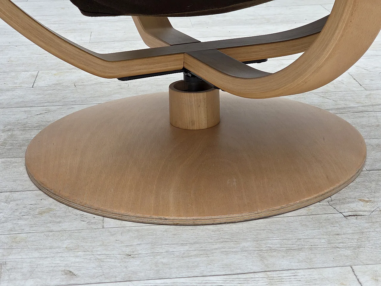 1980s, Scandinavian swivel armchair, furniture leather, bent wood. 3