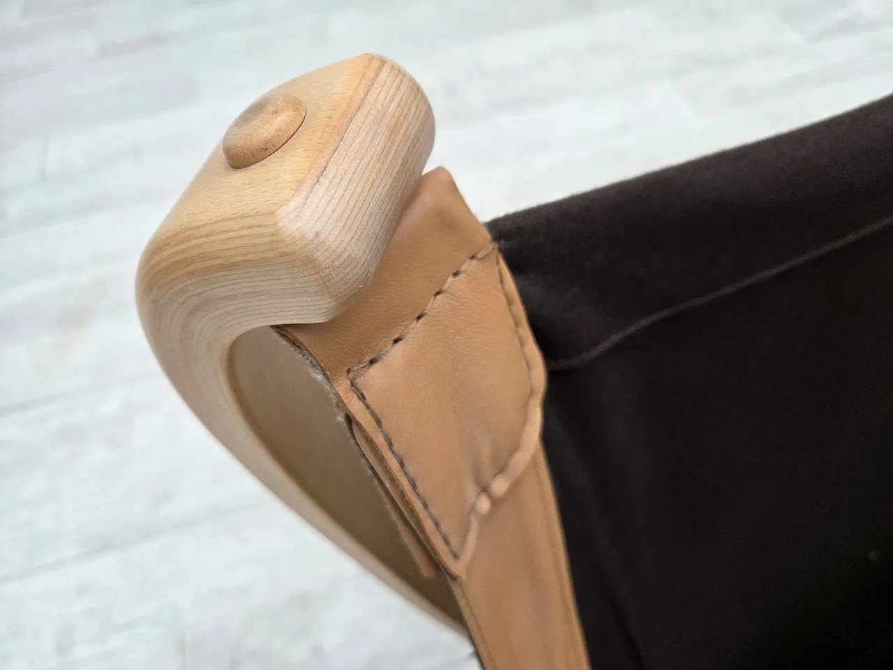 1980s, Scandinavian swivel armchair, furniture leather, bent wood. 19