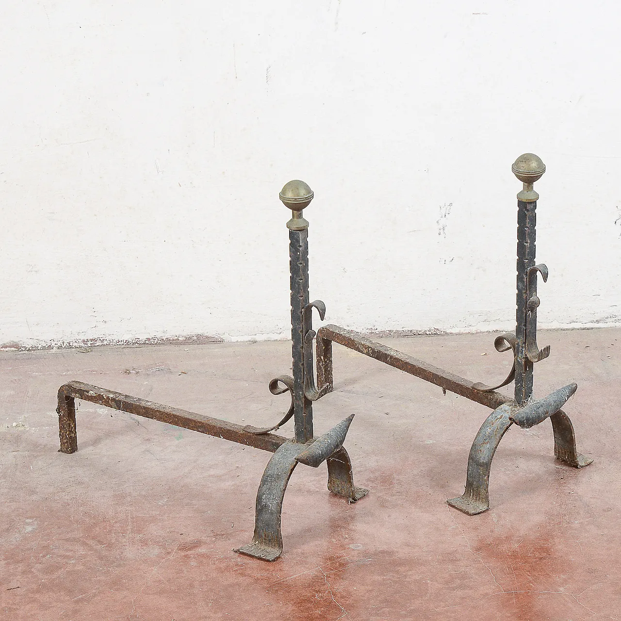 Coppia di alari da camino in ferro, '900 2