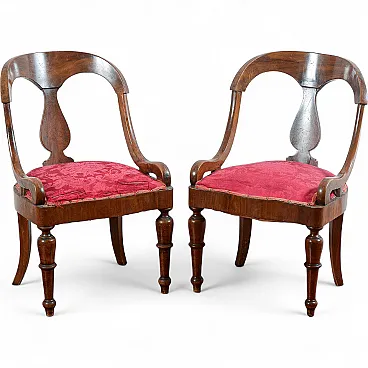 Coppia di poltroncine in legno e tessuto, '800