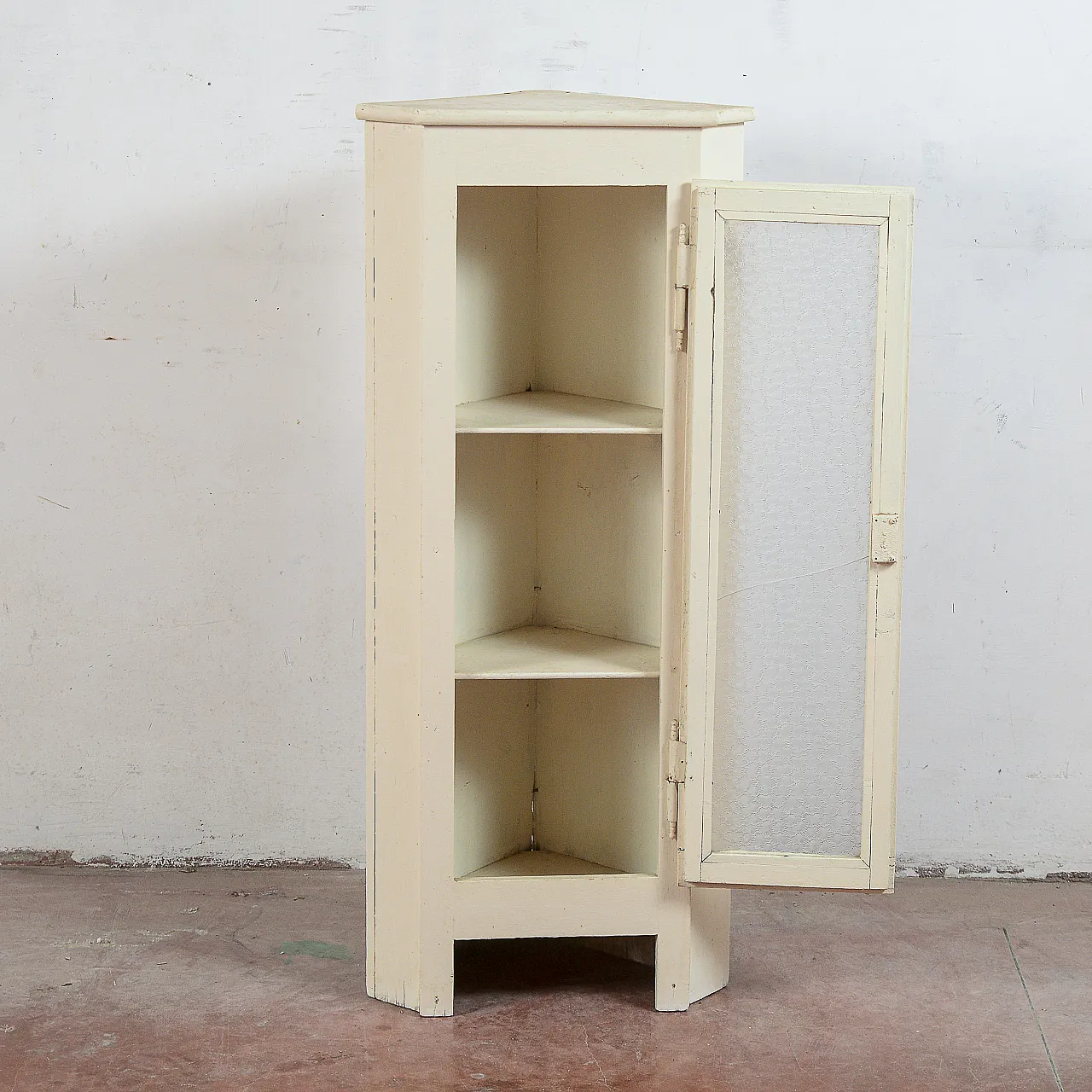 Angoliera vetrina in legno e vetro, '900 4
