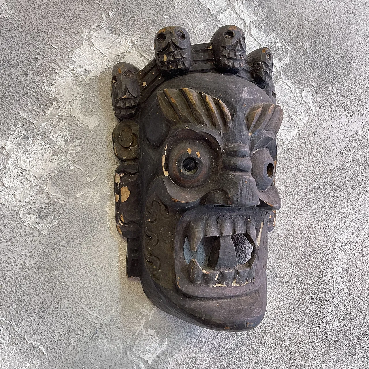 Tibetan mask, Mahakala, hand-carved deity, early 20th century 2