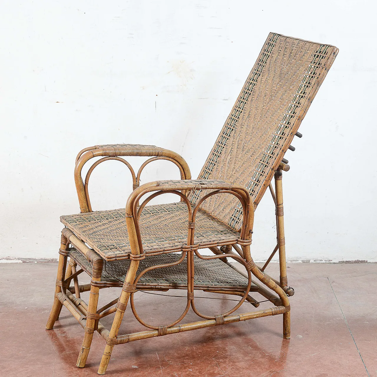 Art Nouveau wicker and bamboo lounge chair, early 20th century 2