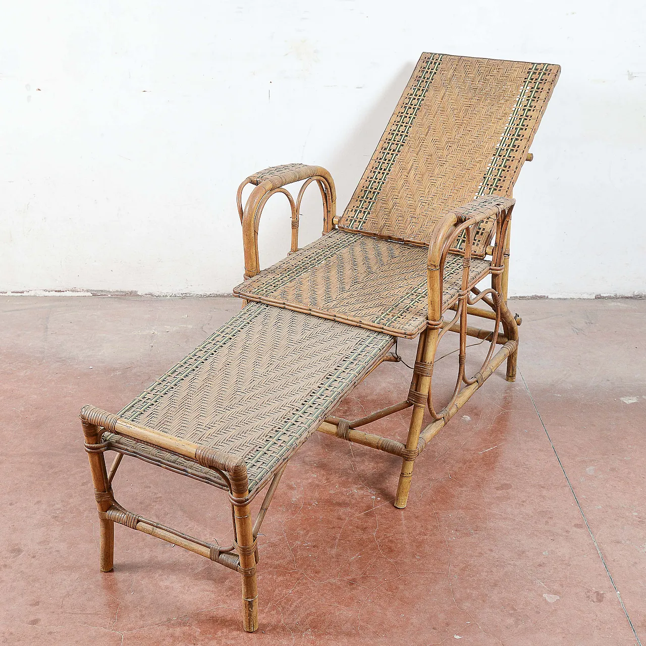Art Nouveau wicker and bamboo lounge chair, early 20th century 4