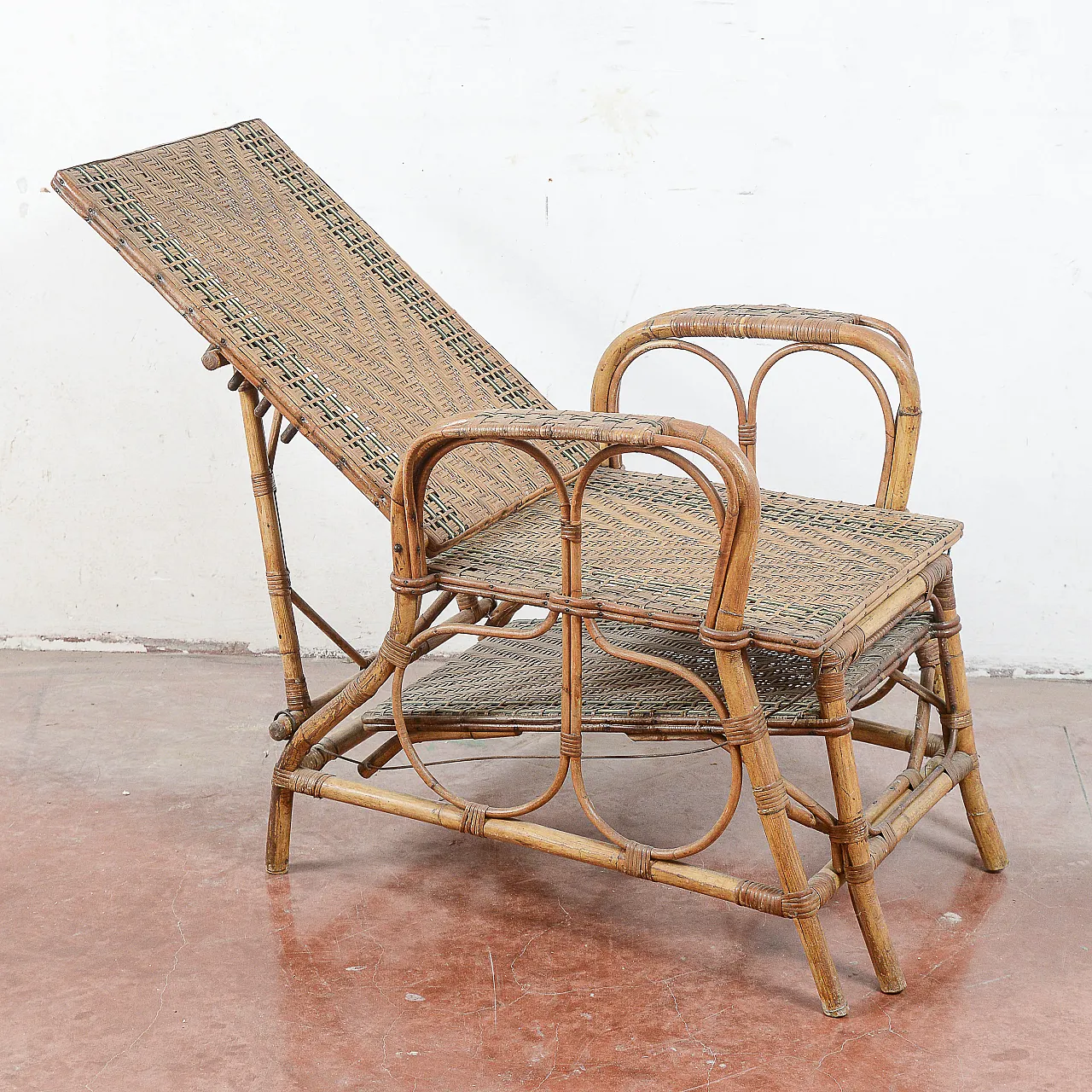 Art Nouveau wicker and bamboo lounge chair, early 20th century 5