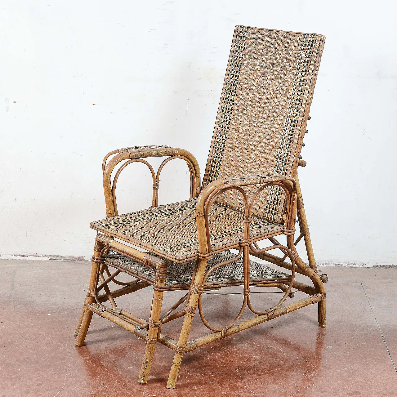 Art Nouveau wicker and bamboo lounge chair, early 20th century 8