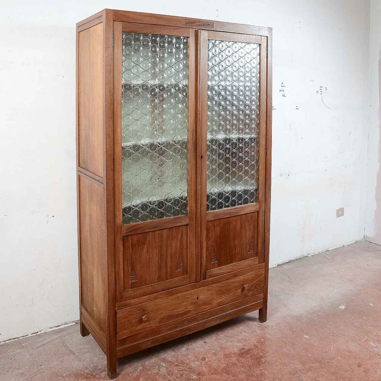Wood and glass window credenza, early 20th century 2