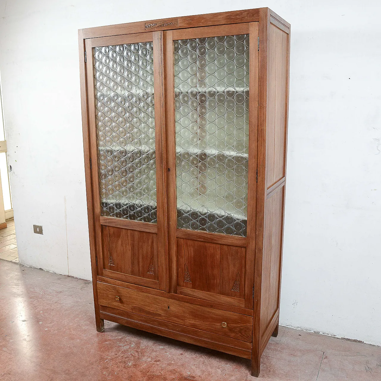 Wood and glass window credenza, early 20th century 3