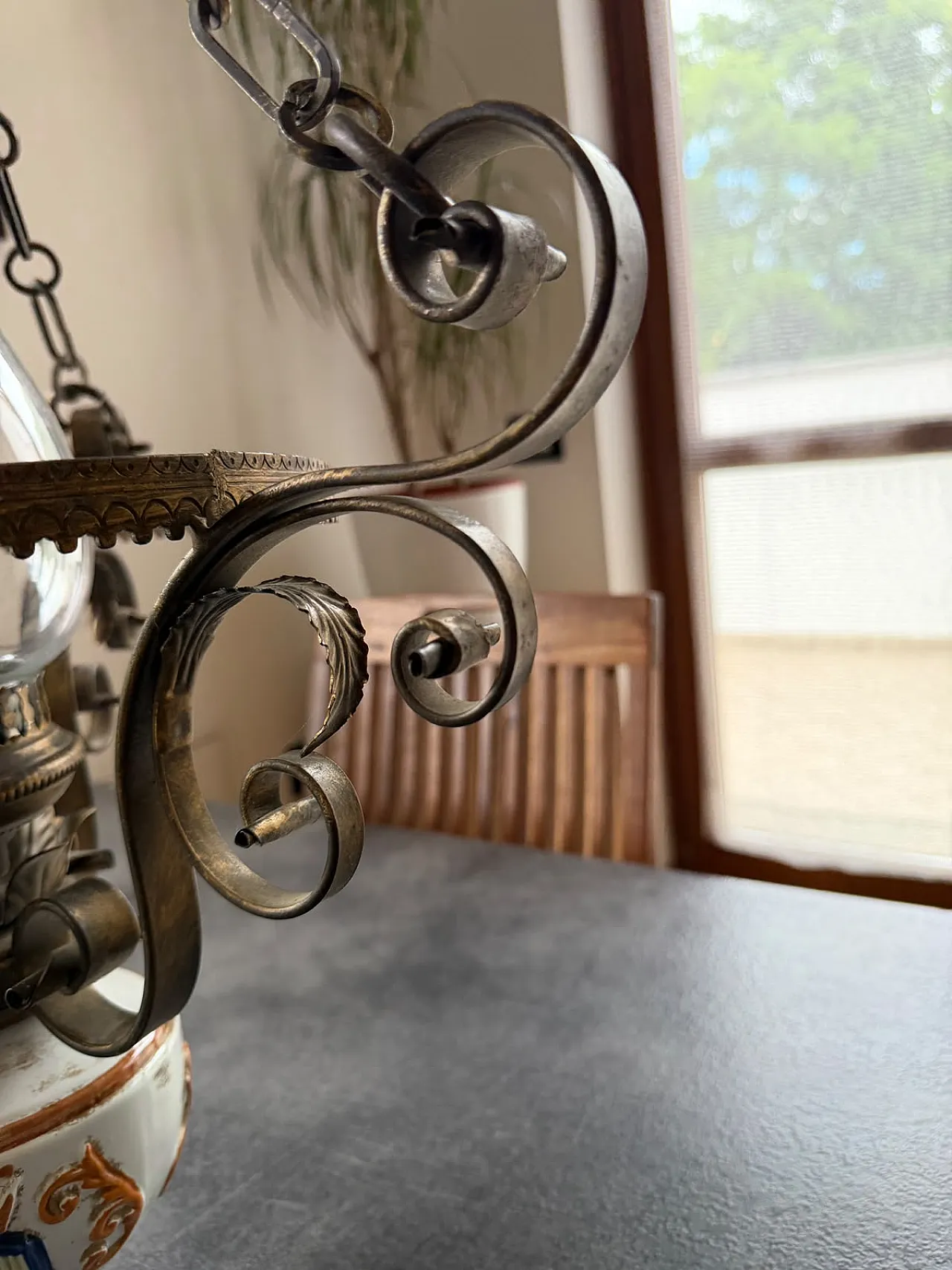 Italian Ceramic and Wrought Iron Oil-Lamp Style Pendant, 70s 5