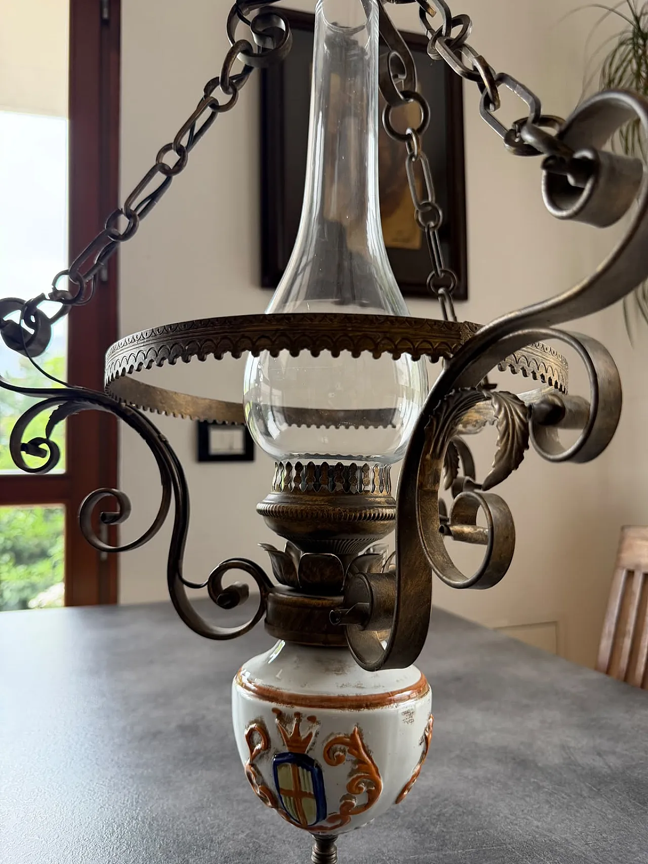 Italian Ceramic and Wrought Iron Oil-Lamp Style Pendant, 70s 6