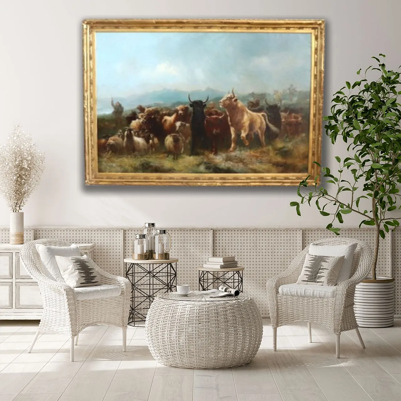 Majestic oil painting on canvas signed Watson W. 19th century 2