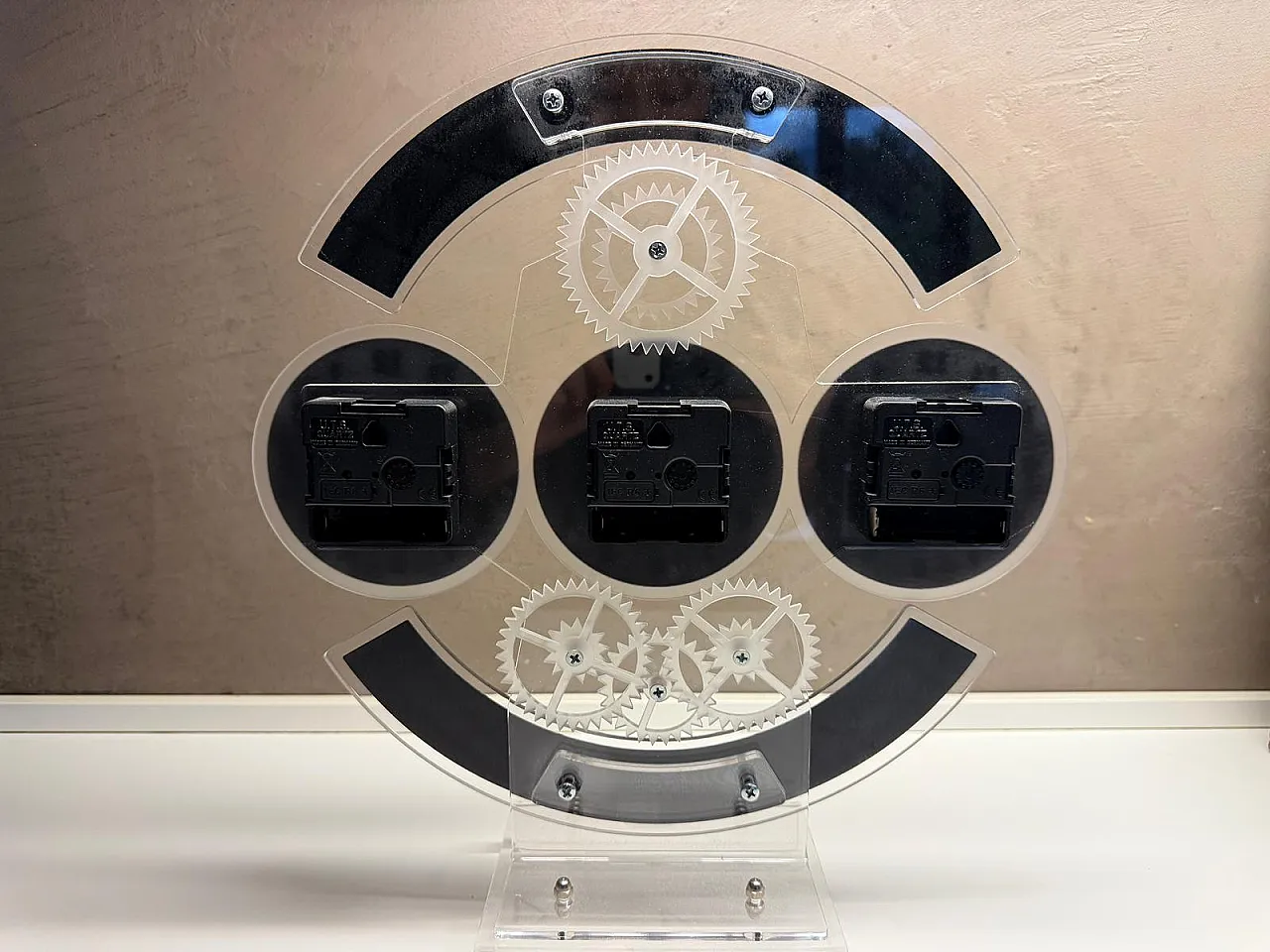 Postmodern Plexiglass Triple Time Zone Clock, 1990s 6