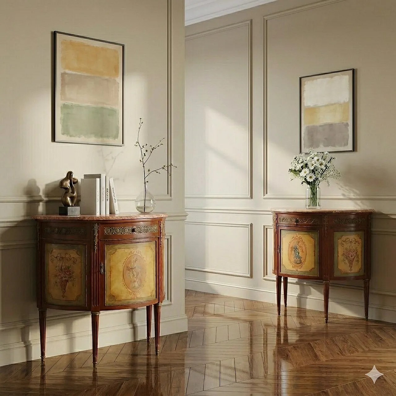 Pair of Demi-Lune sideboards in Neoclassical style, 20th century 2