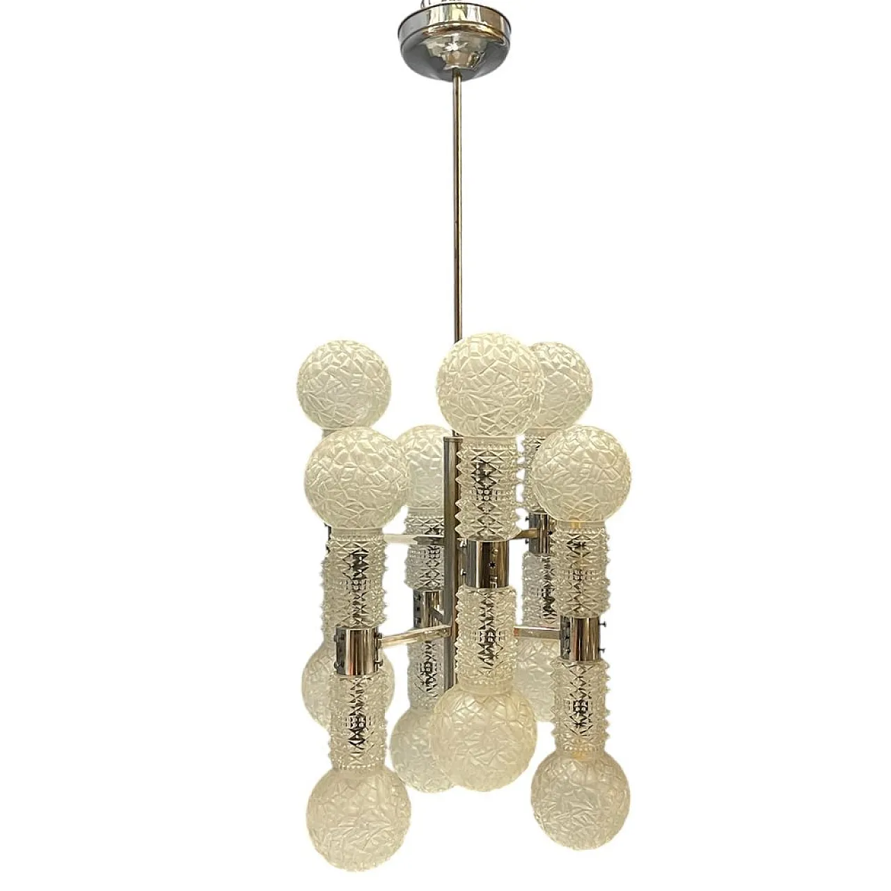 Large Sputnik chandelier in chromed metal and crystal attributed to Mazzega, Italy, 1970s 1